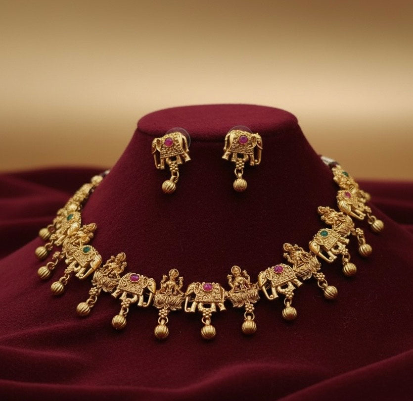 Tradional Temple necklace Jwellery Set With Matching Earrings