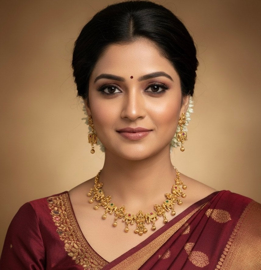 Tradional Temple necklace Jwellery Set With Matching Earrings