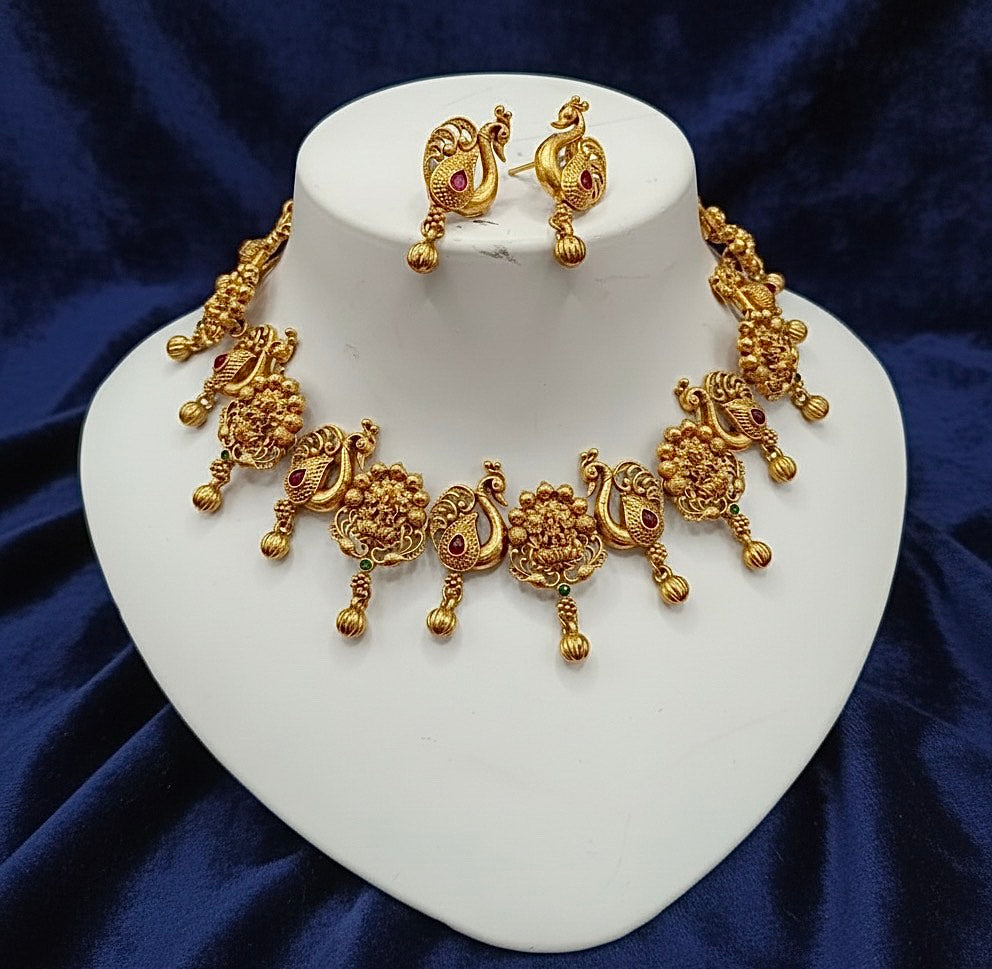 Tradional Temple necklace Jwellery Set With Matching Earrings -02