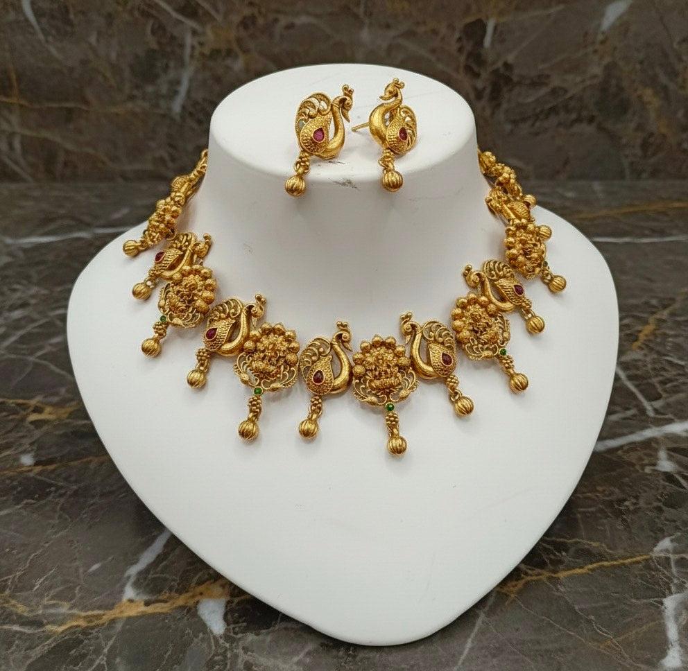 Tradional Temple necklace Jwellery Set With Matching Earrings -02
