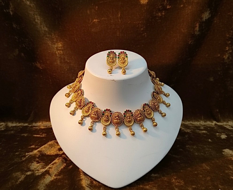 Tradional Temple necklace Jwellery Set With Matching Earrings -03