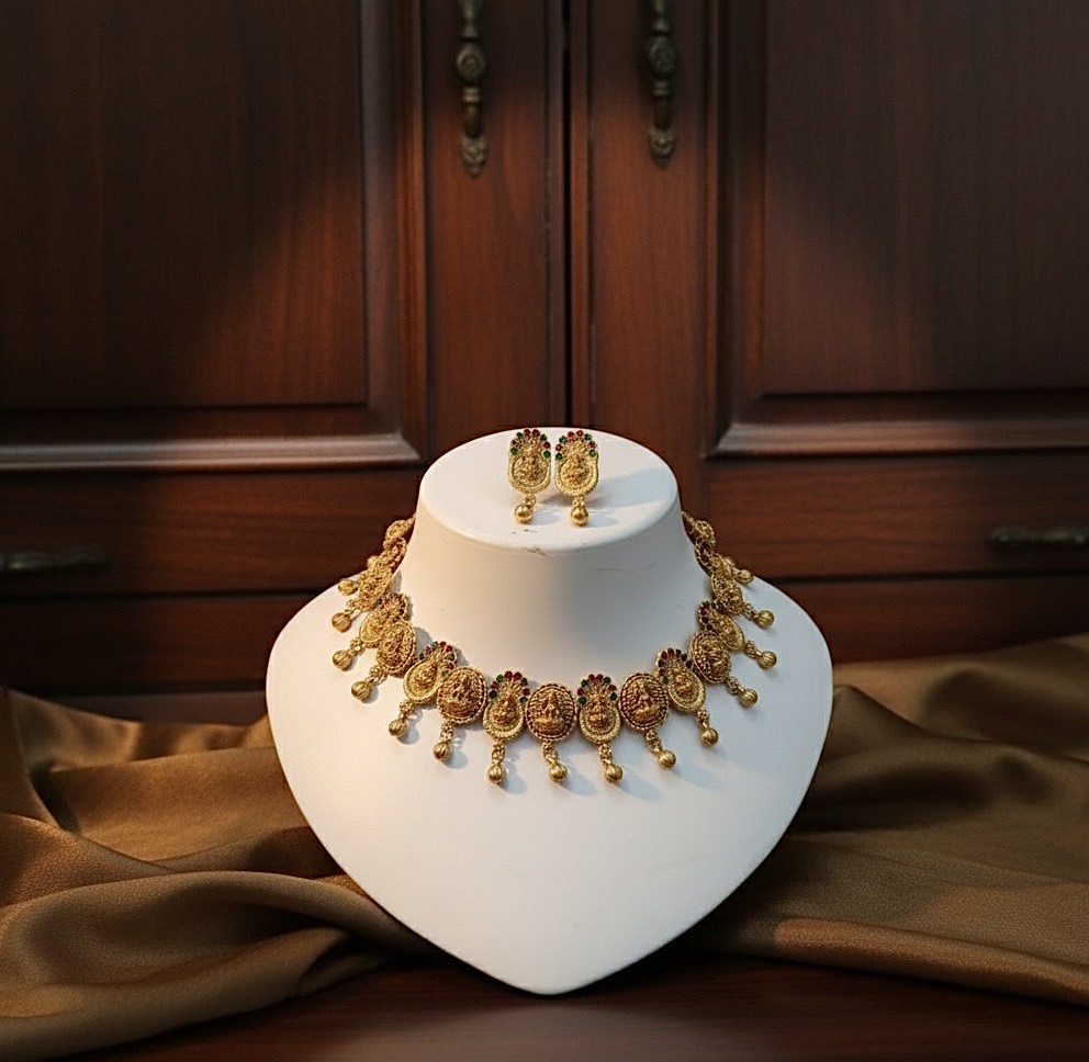 Tradional Temple necklace Jwellery Set With Matching Earrings -03