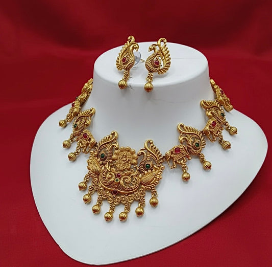 Tradional Temple necklace Jwellery Set With Matching Earrings-04