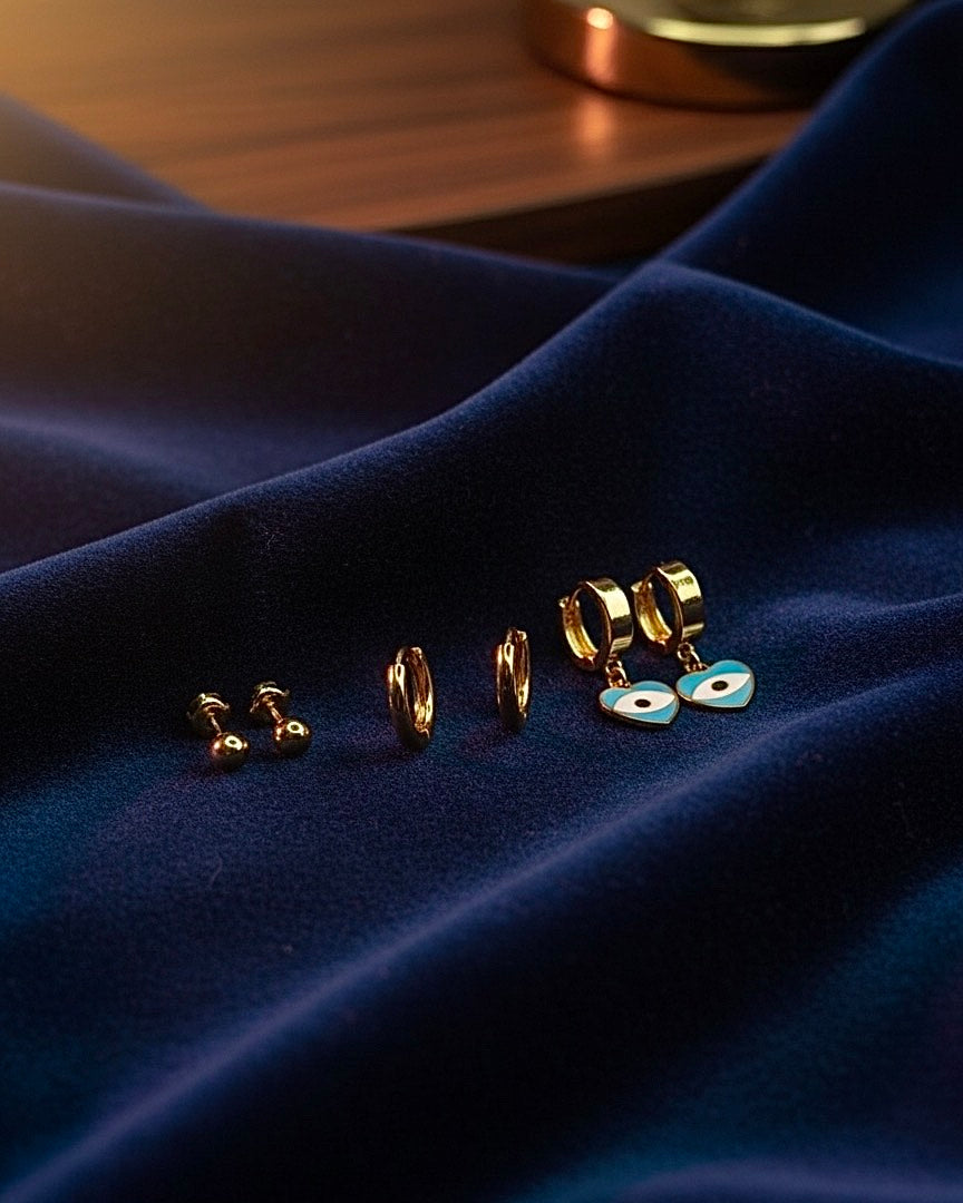 Evil Eye Stud & Hoop Earring Set