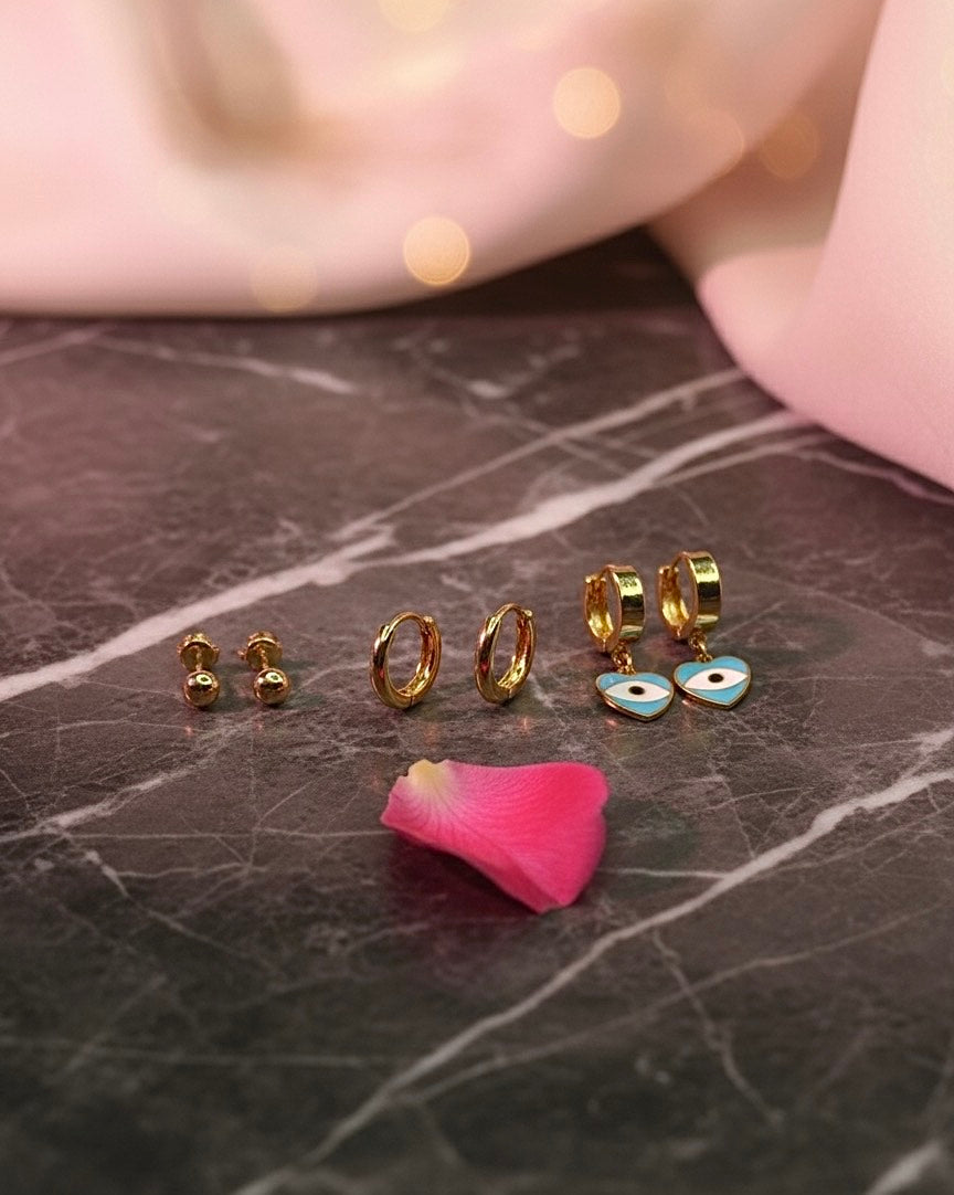 Evil Eye Stud & Hoop Earring Set