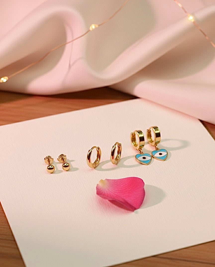 Evil Eye Stud & Hoop Earring Set