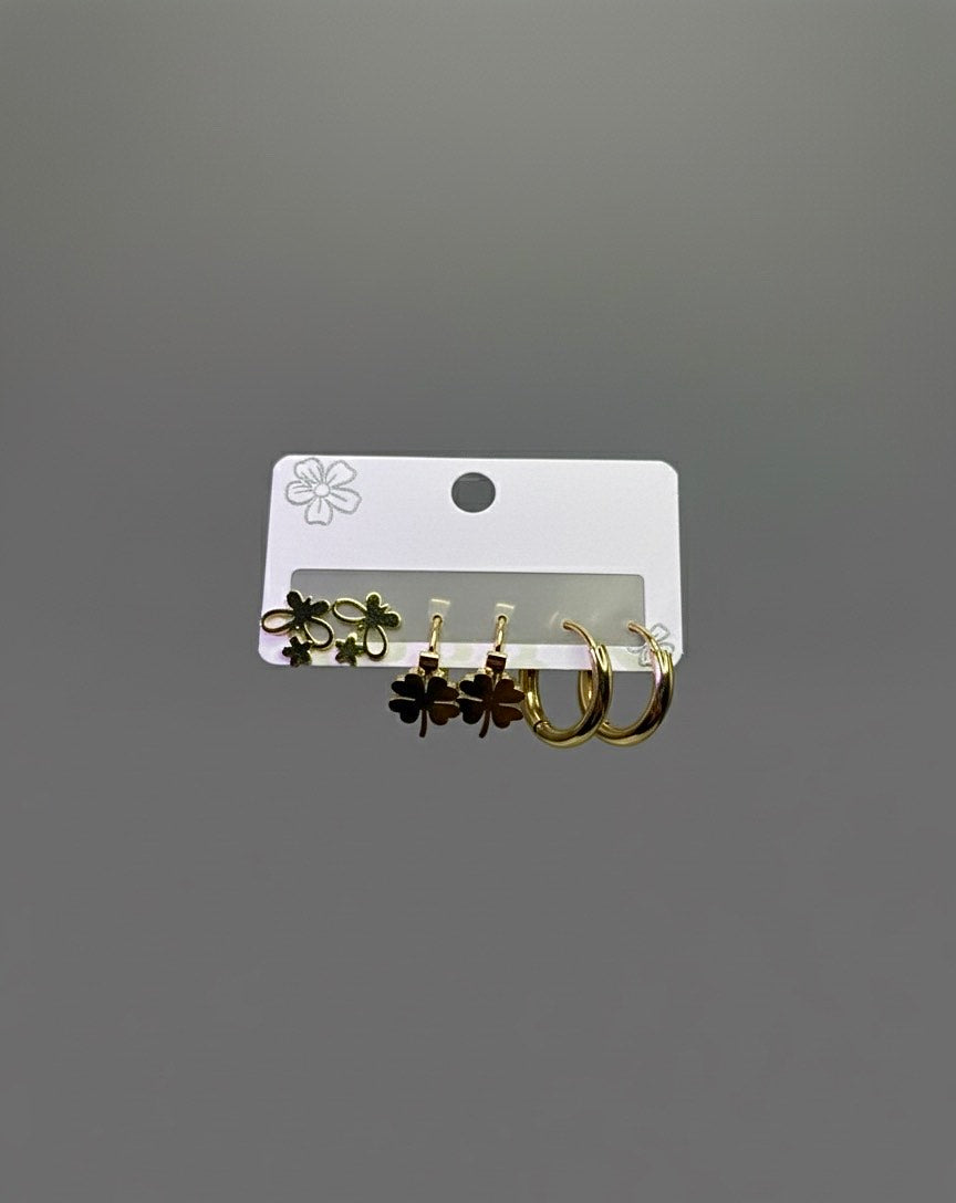 Leaf Clover & Hoop Earring Set
