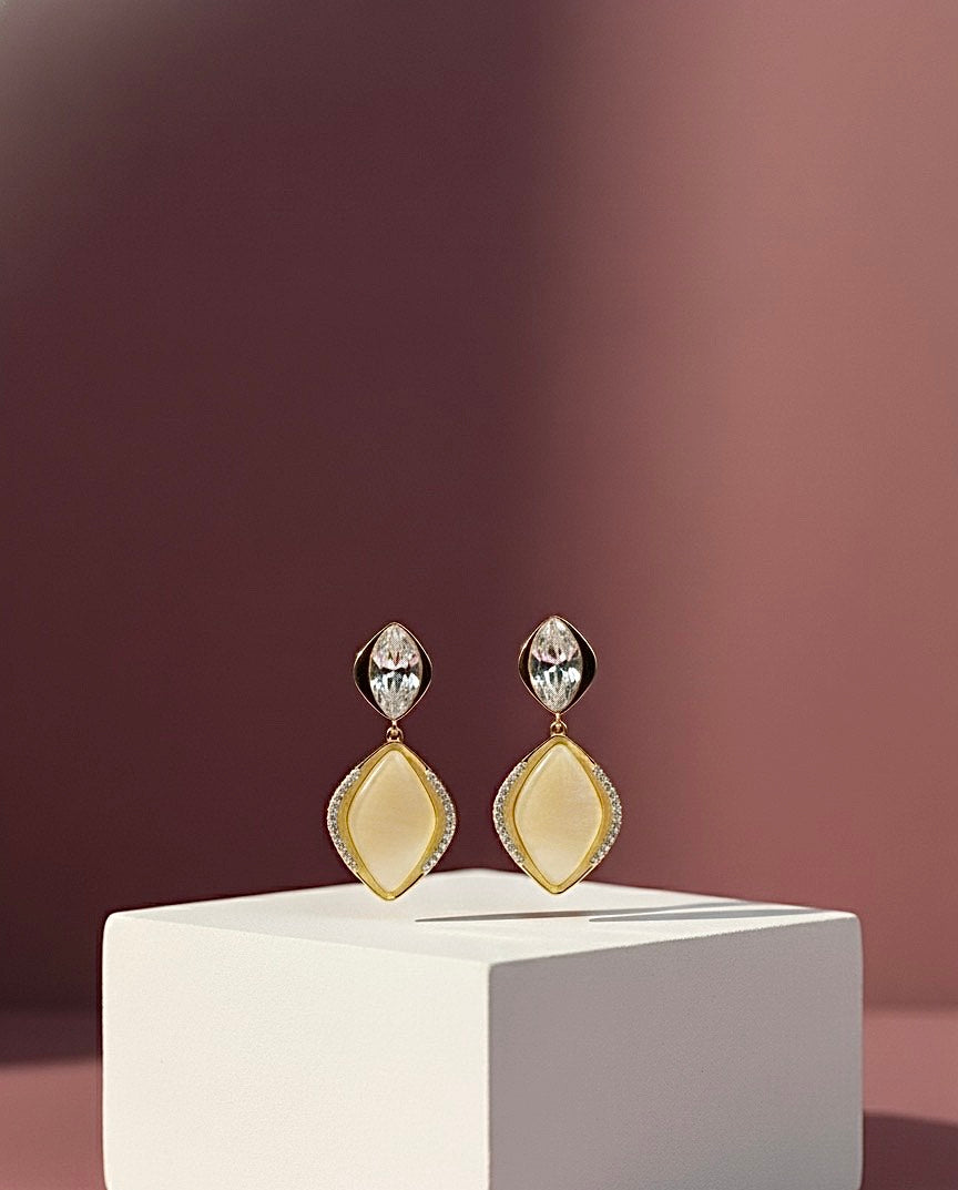 Gold Marquise Drop Earrings with Mother-of-Pearl