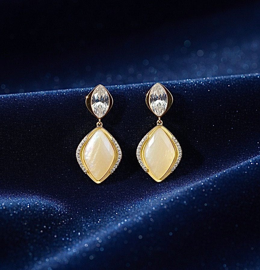 Gold Marquise Drop Earrings with Mother-of-Pearl