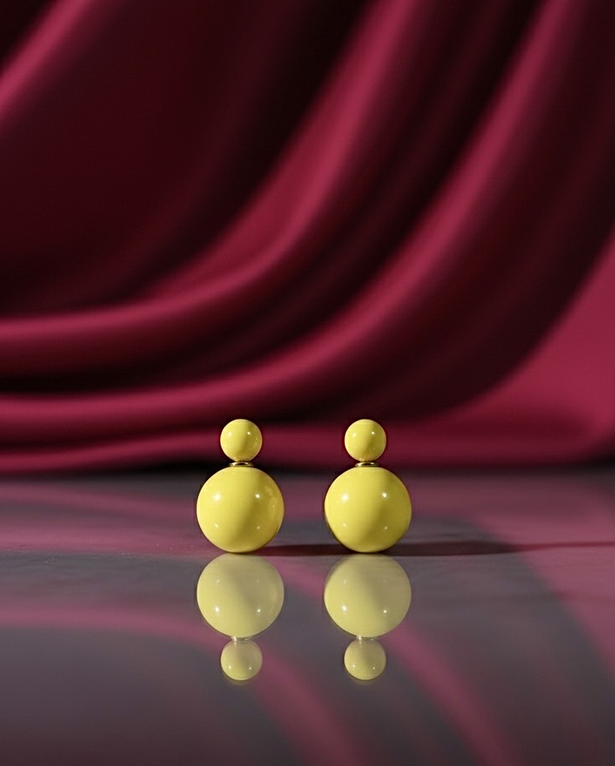 Yellow Double-Ball Stud Earrings