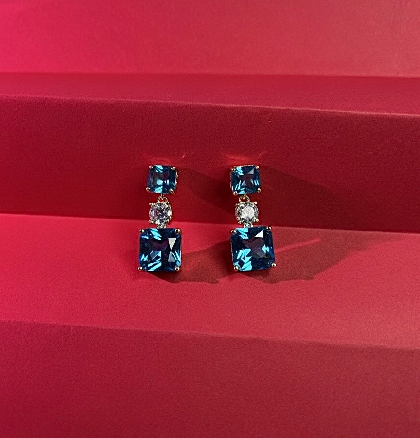 Gold Blue Topaz Drop Earrings