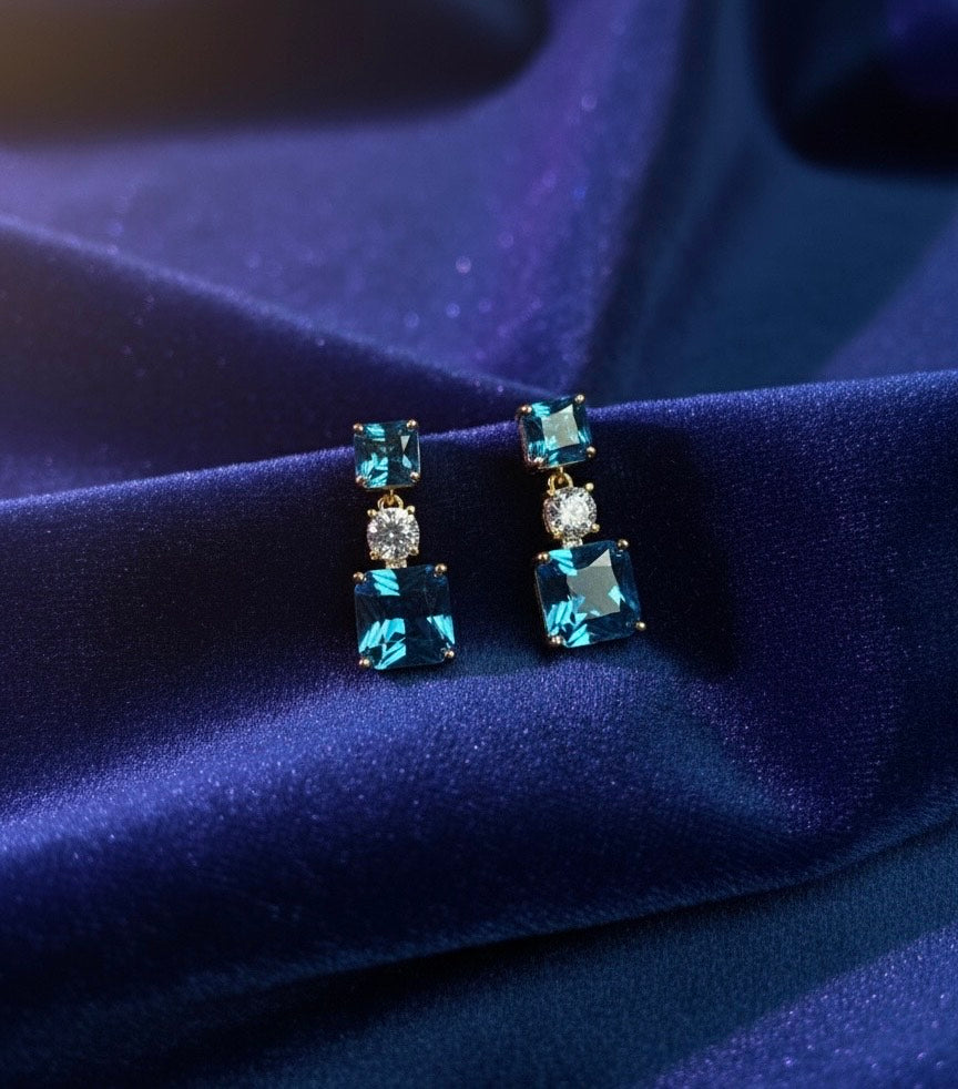 Gold Blue Topaz Drop Earrings