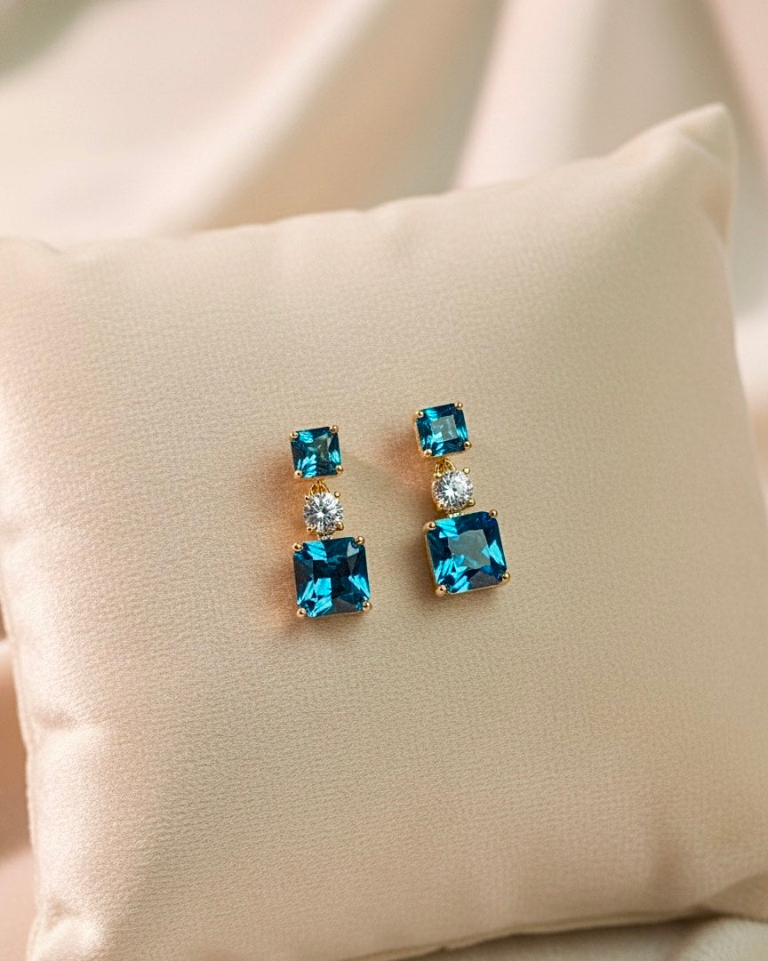 Gold Blue Topaz Drop Earrings