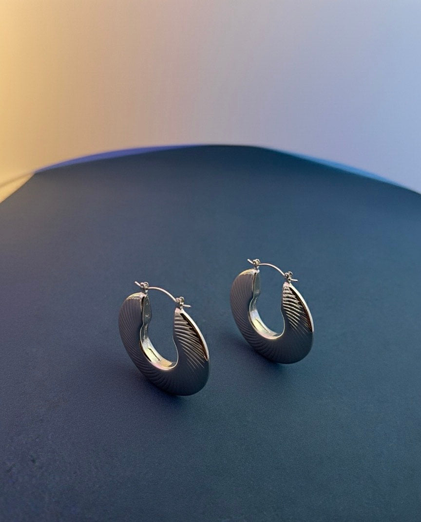 Elegant Silver Textured Hoop Earrings