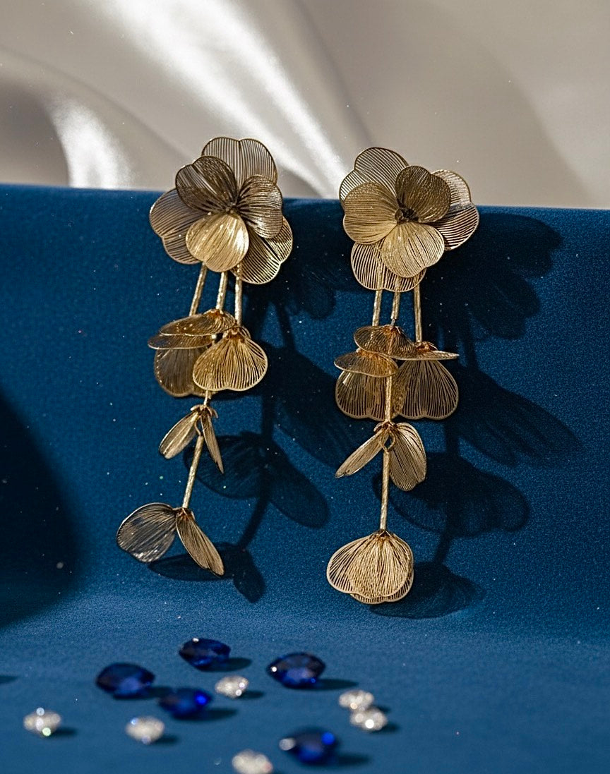 Golden Floral Statement Drop Earrings