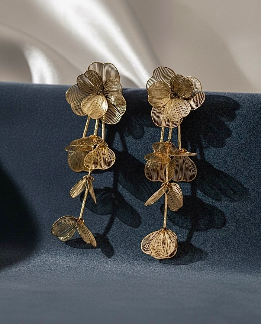 Golden Floral Statement Drop Earrings