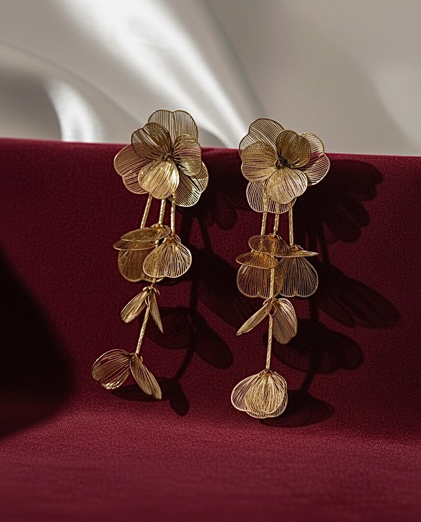 Golden Floral Statement Drop Earrings