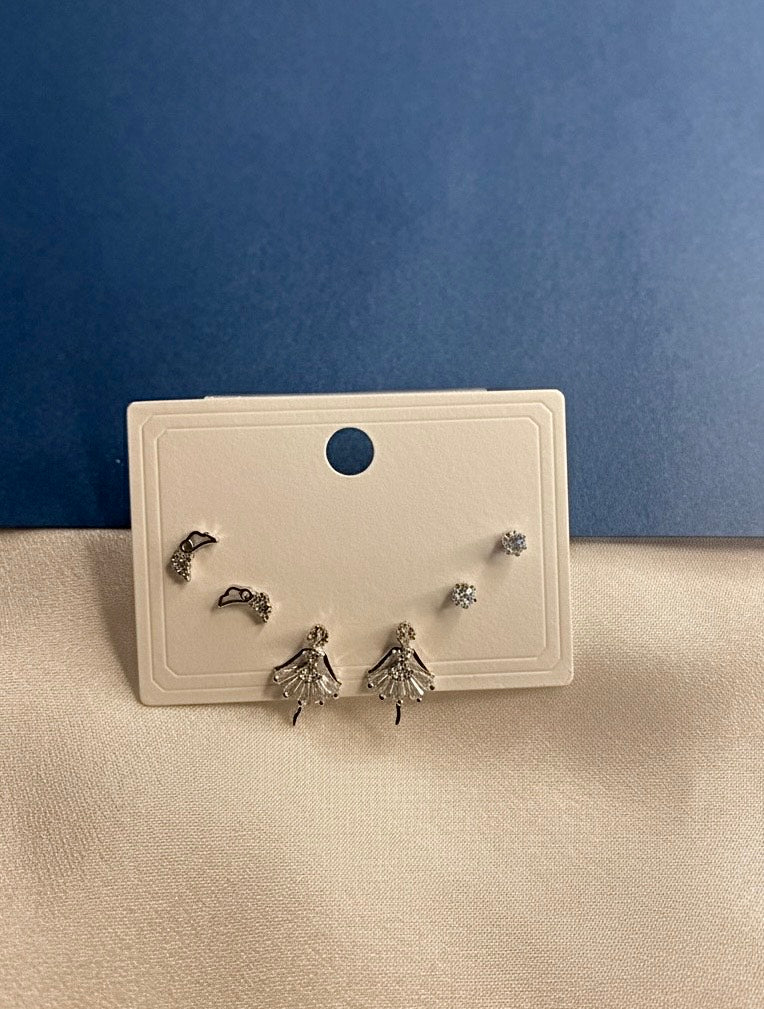 Silver Crystal Ballerina Earrings Set