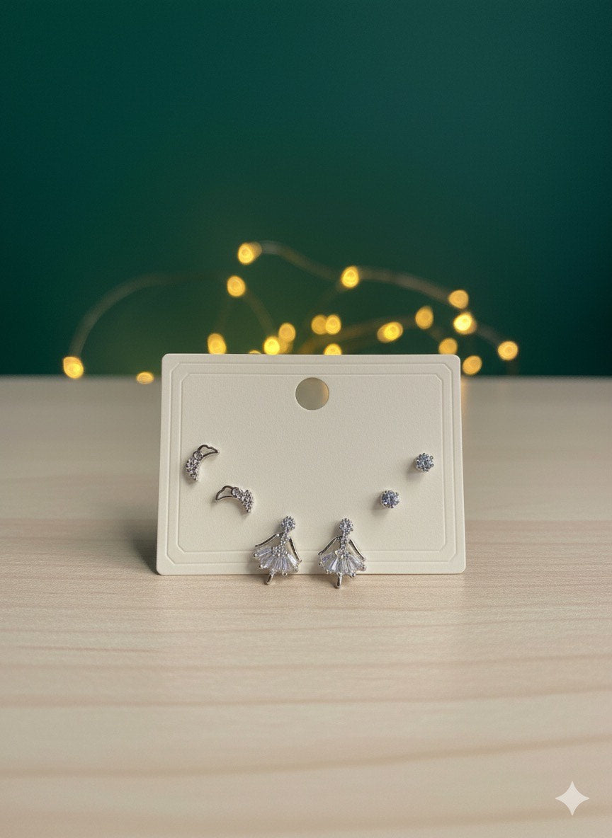 Silver Crystal Ballerina Earrings Set
