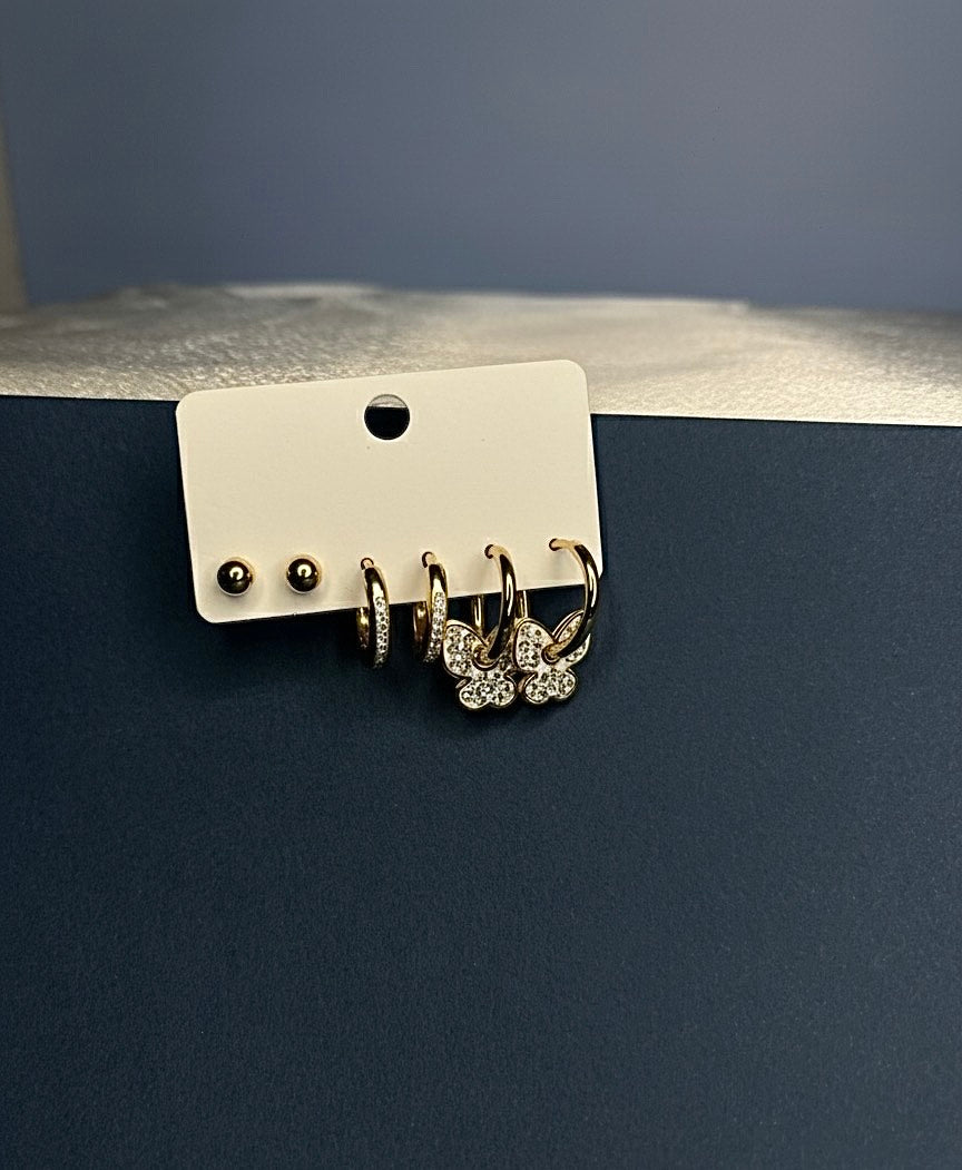 Gold Butterfly & Hoop Earring Set
