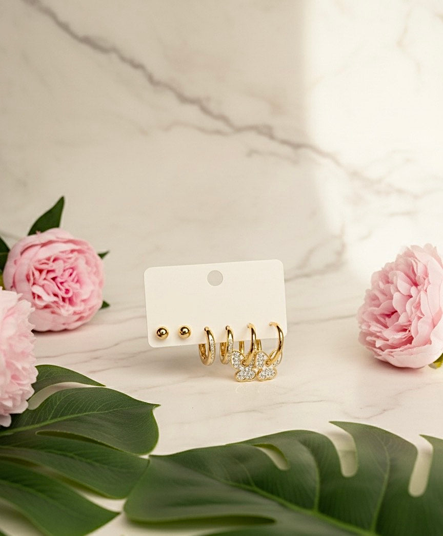 Gold Butterfly & Hoop Earring Set