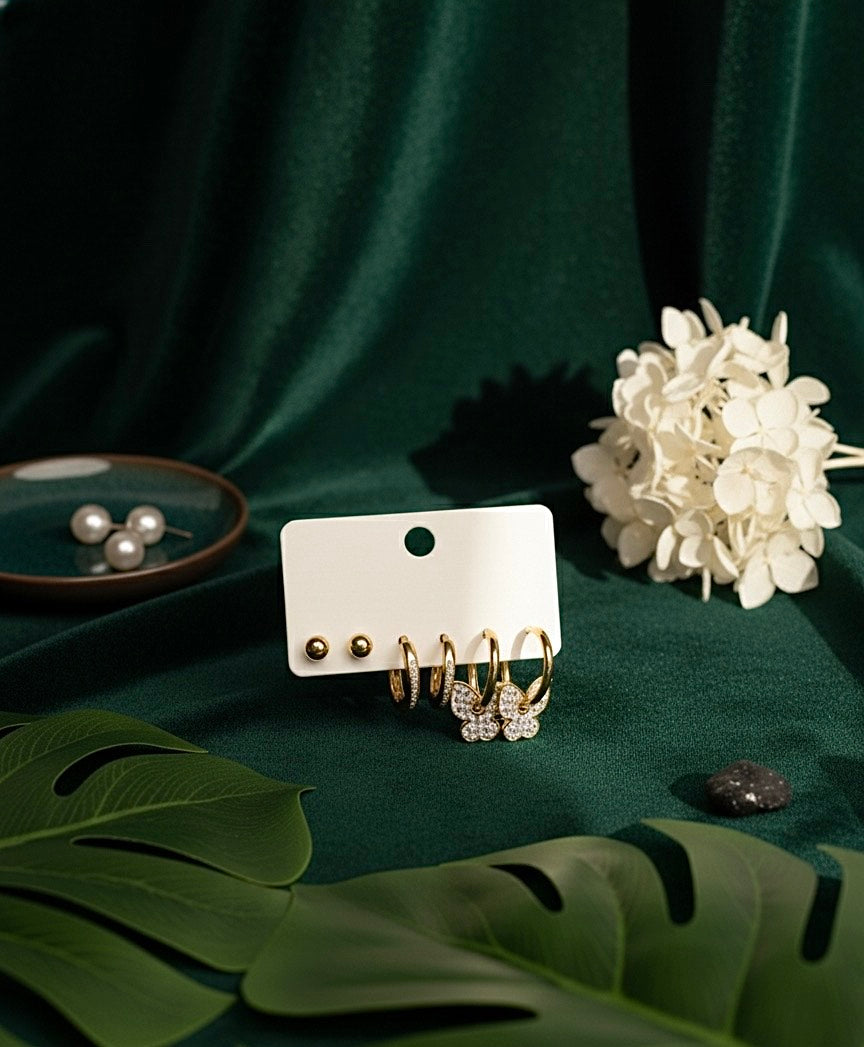 Gold Butterfly & Hoop Earring Set