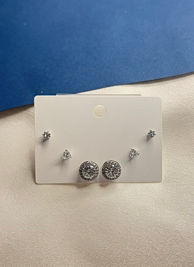 Silver Cubic Zirconia Stud Earring Set