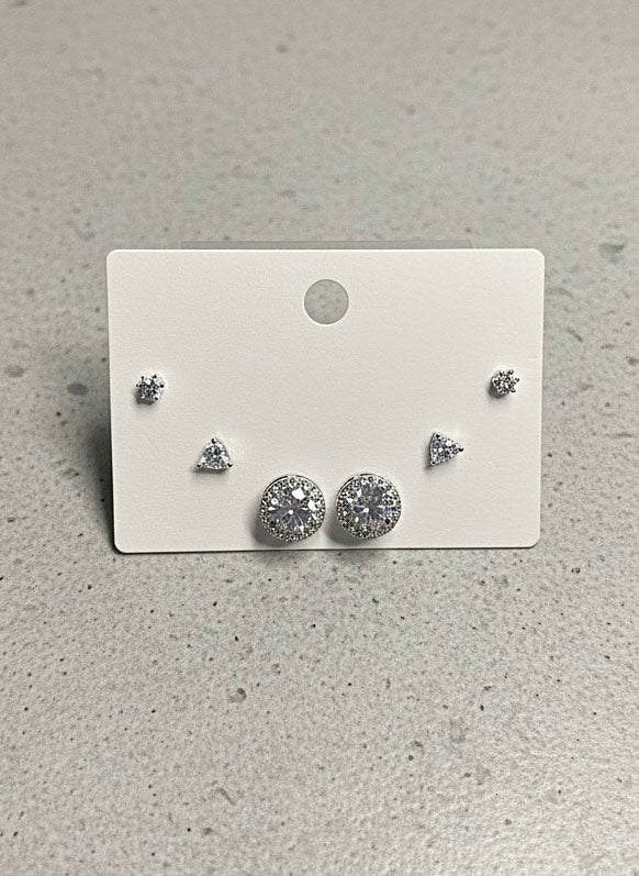 Silver Cubic Zirconia Stud Earring Set