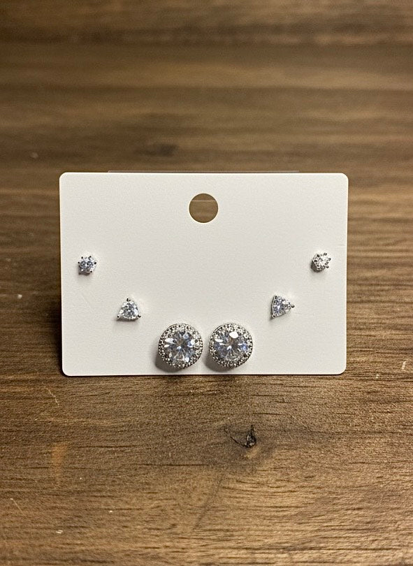 Silver Cubic Zirconia Stud Earring Set