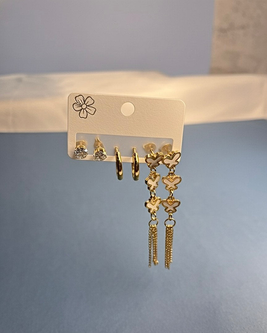 Gold Butterfly Dangle & Hoop Earring Set
