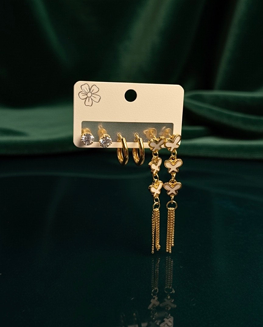 Gold Butterfly Dangle & Hoop Earring Set