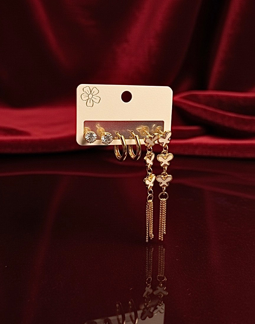 Gold Butterfly Dangle & Hoop Earring Set