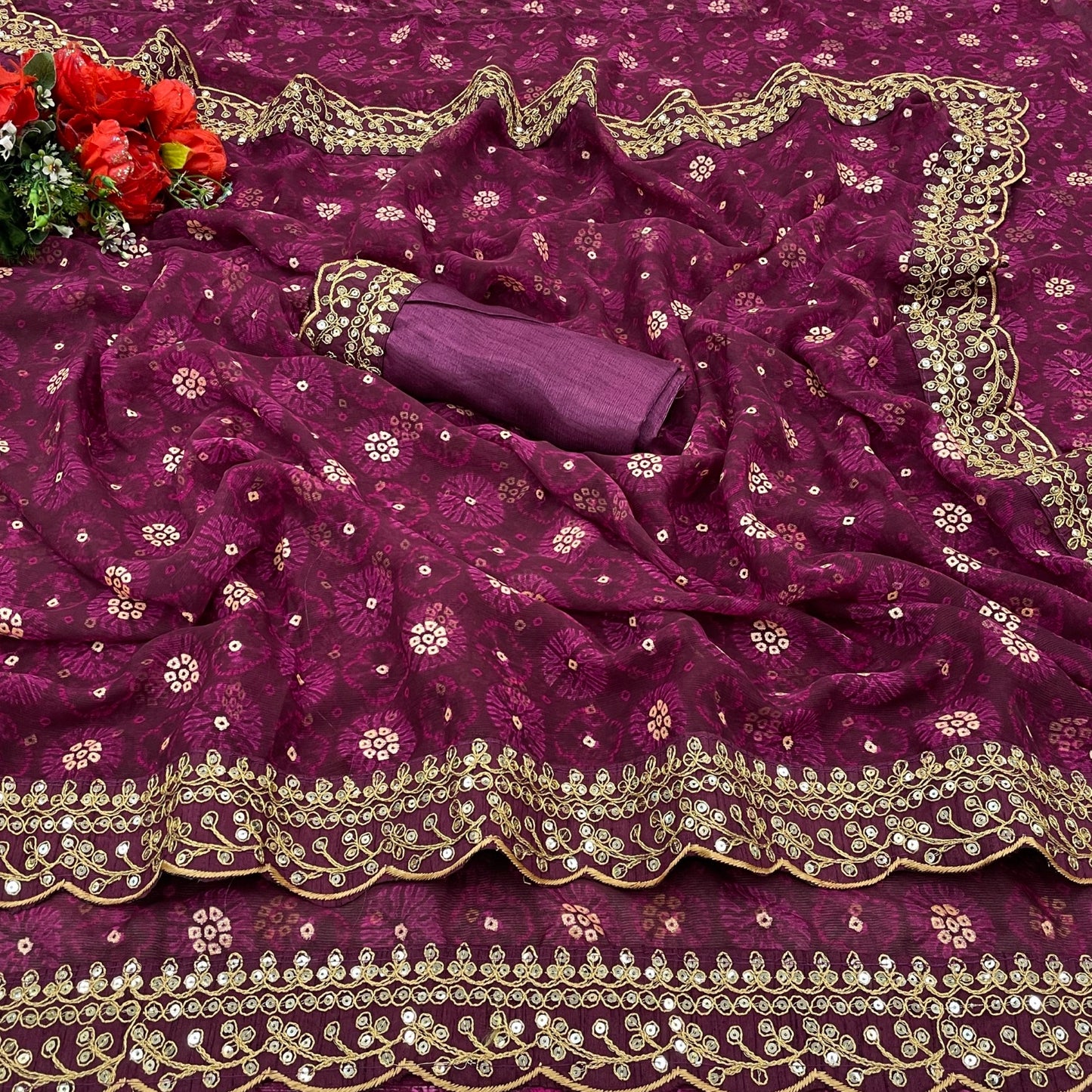 Georgette Chiffon with Flower Print With Foil Work DVS-05