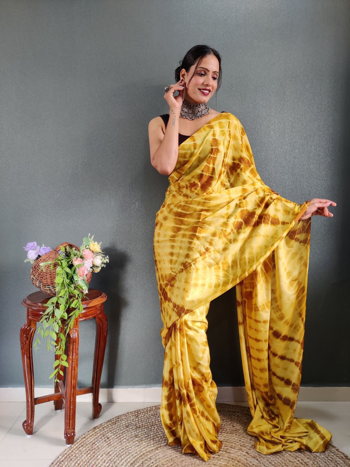 1 min Alia Bhatt Soft Georgette Pink Yellow Green Shade Saree Ready to Wear