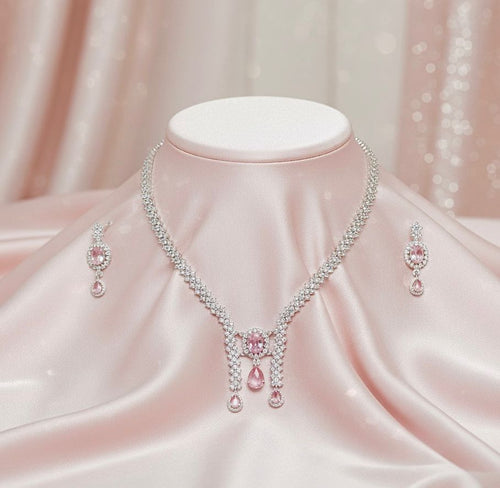 ORIGINAL AD NECKLACE WITH EARRING AD934BABYPINK