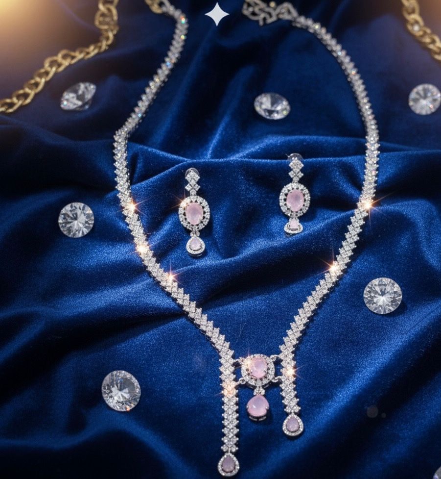 ORIGINAL AD NECKLACE WITH EARRING AD934BABYPINK