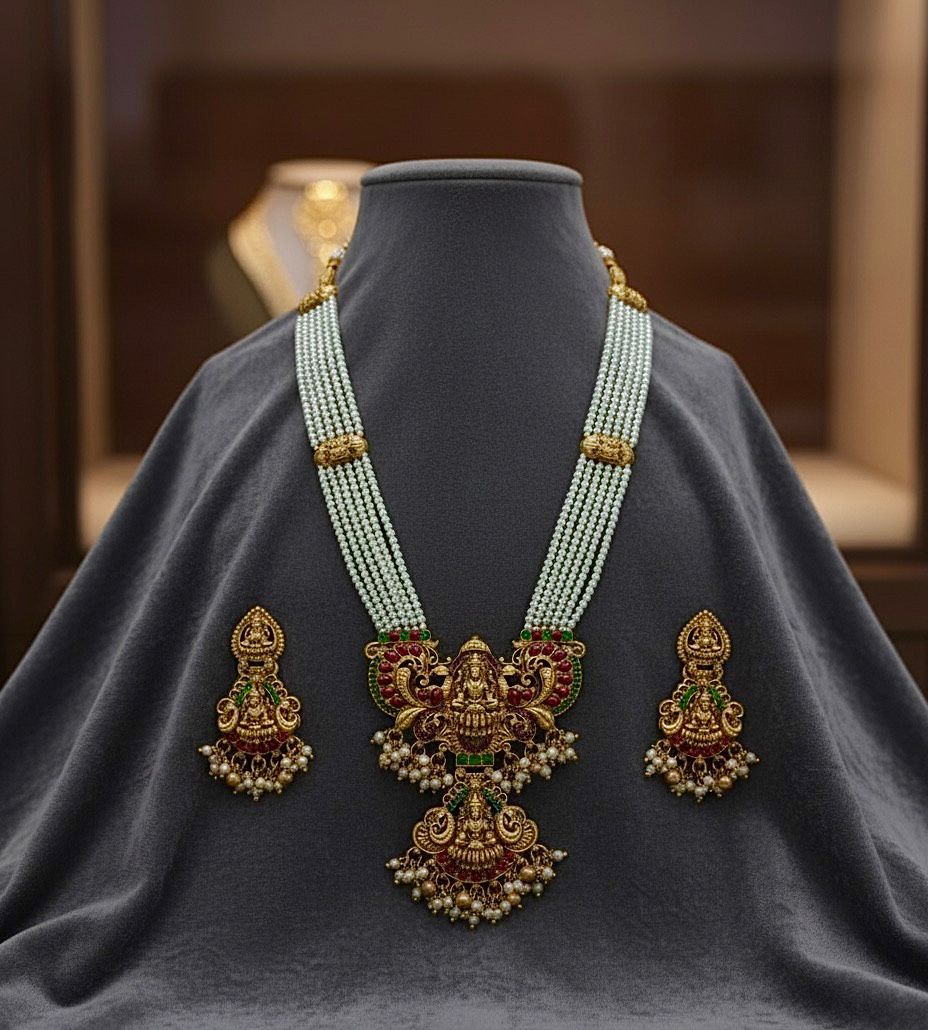 Traditional Design Temple Jewellery Set With Matching Earrings TM-474M.G