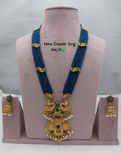 Traditional Design Temple Jewellery Set With Matching Earrings TM471BLUE