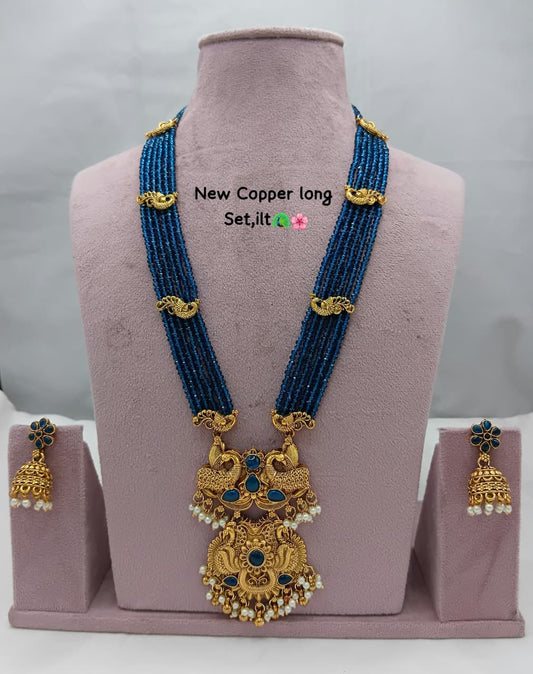 Traditional Design Temple Jewellery Set With Matching Earrings TM471BLUE