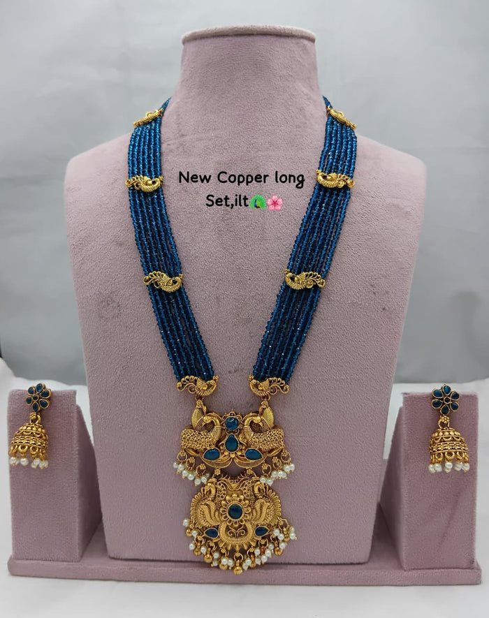 Traditional Design Temple Jewellery Set With Matching Earrings TM471BLUE