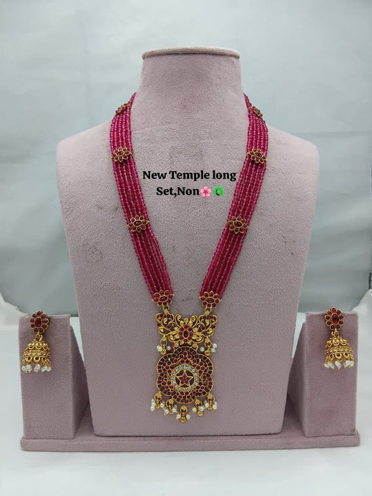 Traditional Design Temple Jewellery Set With Matching Earrings TM-473RANI