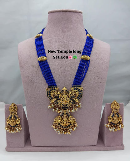 Traditional Design Temple Jewellery Set With Matching Earrings TM474BLUE