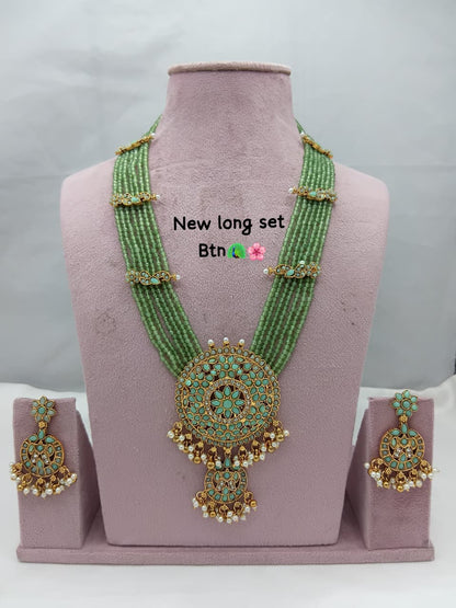 Traditional Design Temple Jewellery Set With Matching Earrings TM472SEAGREEN