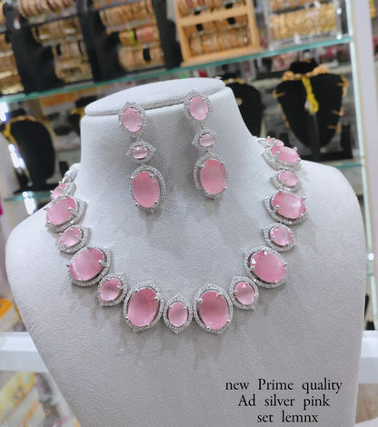 ORIGINAL AD NECKLACE WITH EARRING AD937BABYPINK