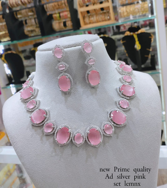 ORIGINAL AD NECKLACE WITH EARRING AD937BABYPINK