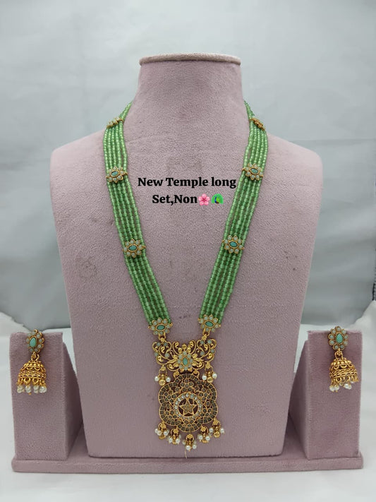 Traditional Design Temple Jewellery Set With Matching Earrings TM473SEAGREEN