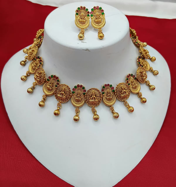 Tradional Temple necklace Jwellery Set With Matching Earrings -03