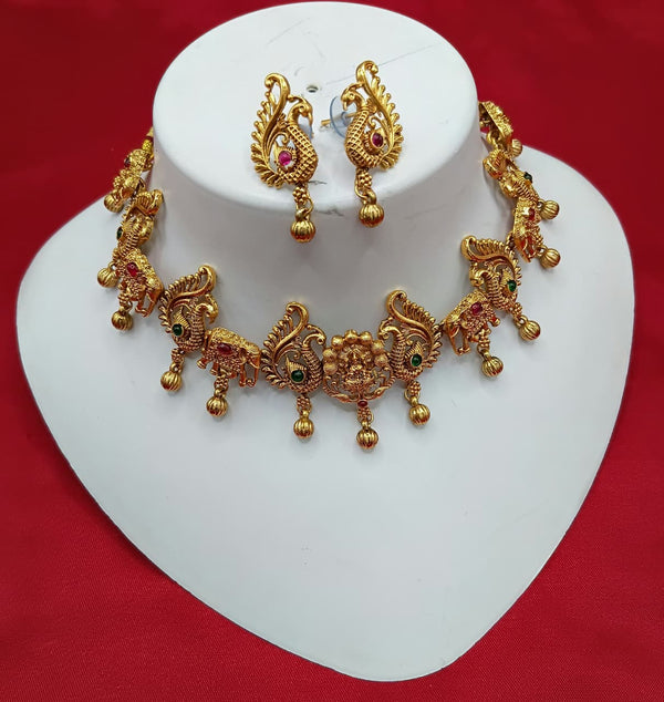 Tradional Temple necklace Jwellery Set With Matching Earrings-04