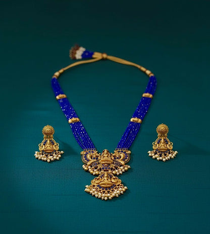 Traditional Design Temple Jewellery Set With Matching Earrings TM474BLUE