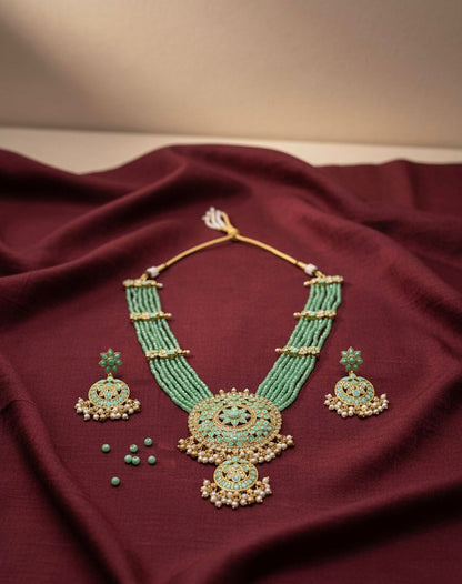 Traditional Design Temple Jewellery Set With Matching Earrings TM472SEAGREEN